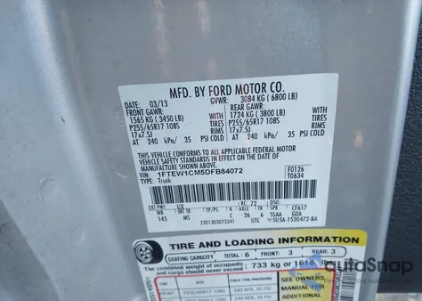 2013 Ford F-150 Xlt из США, поврежденный, VIN 1FTEW1CM5DFB84072